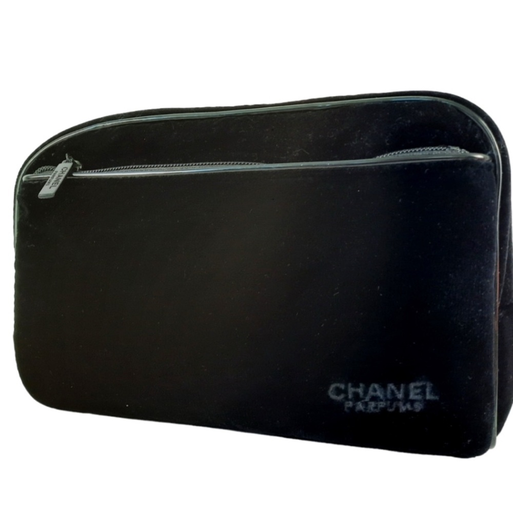 Large CHANEL PARFUMS Logo Velvet Makeup Toiletry Travel Bag Case Waterproof